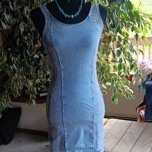 Blue Sleeveless Dress with Lace Accents